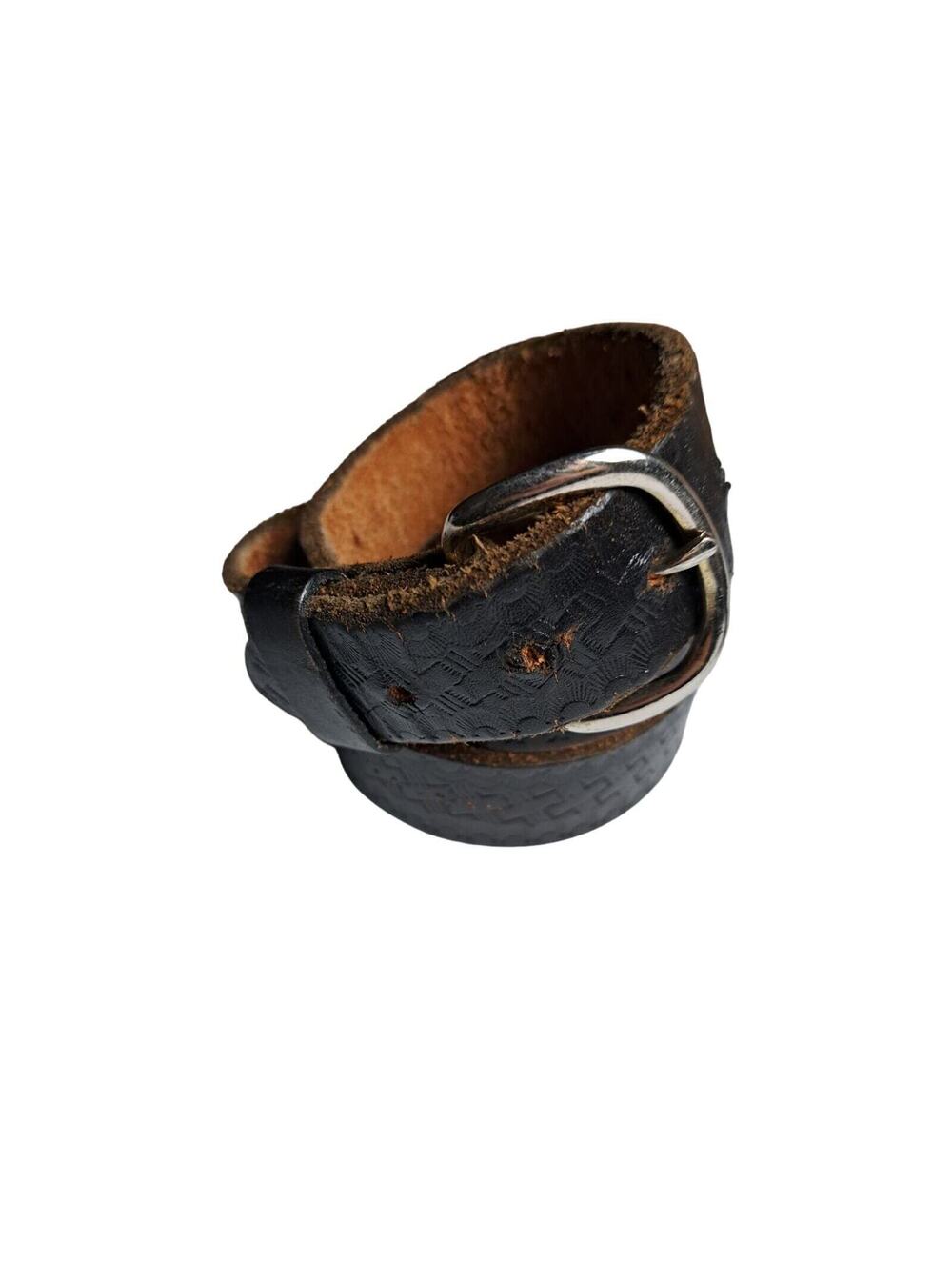 Men Black Distressed Genuine Leather Belt 40" Soft Leather Raised Design Casual